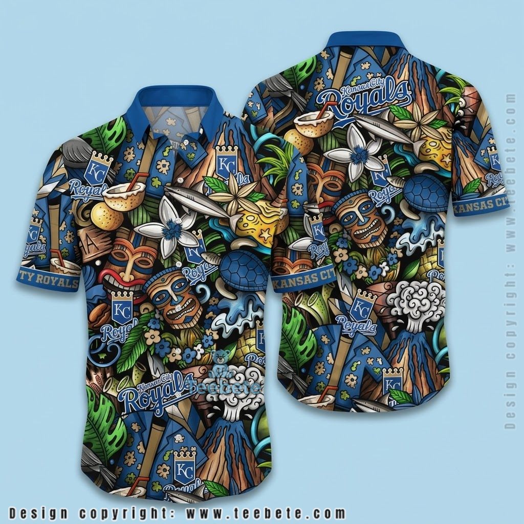 Kansas City Royals Button Up Shirt Tiki Mask Volcano Turtle