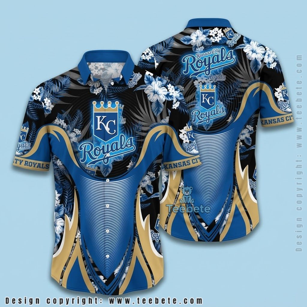 Kansas City Royals Hawaiian Shirt Black Floral Wave Fusion