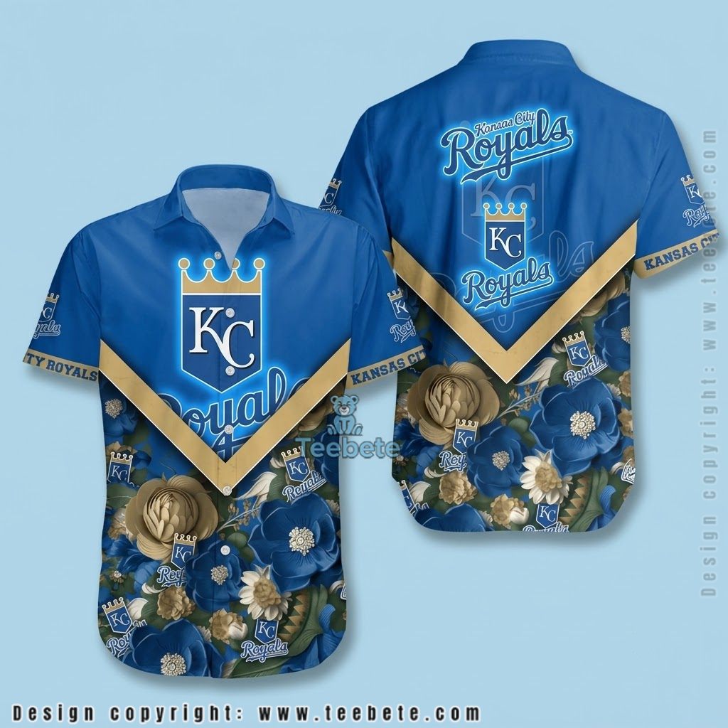 Kansas City Royals Hawaiian Shirt Crown Shield Floral Chevron