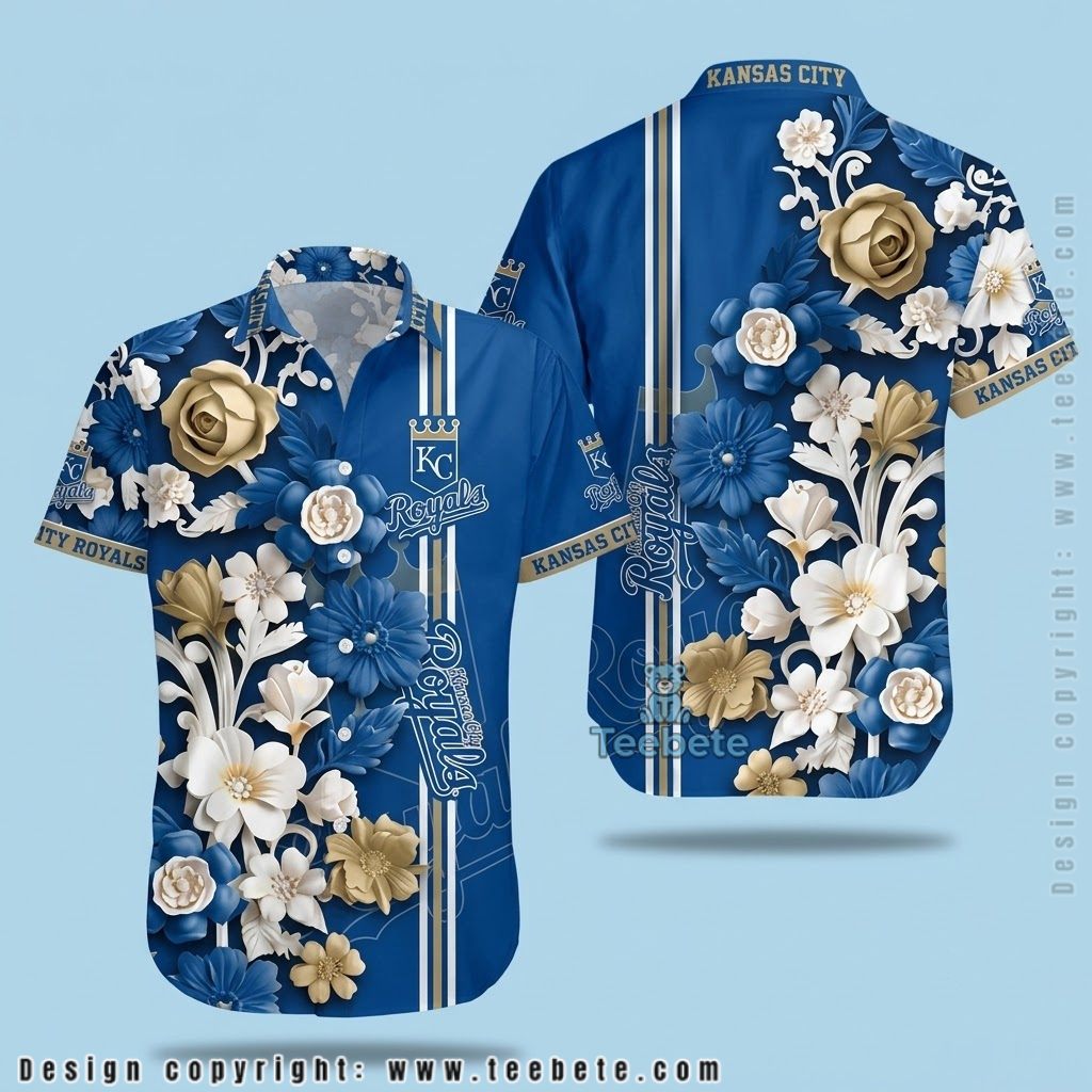 Kansas City Royals Hawaiian Shirt Gold Rose Floral Bouquet