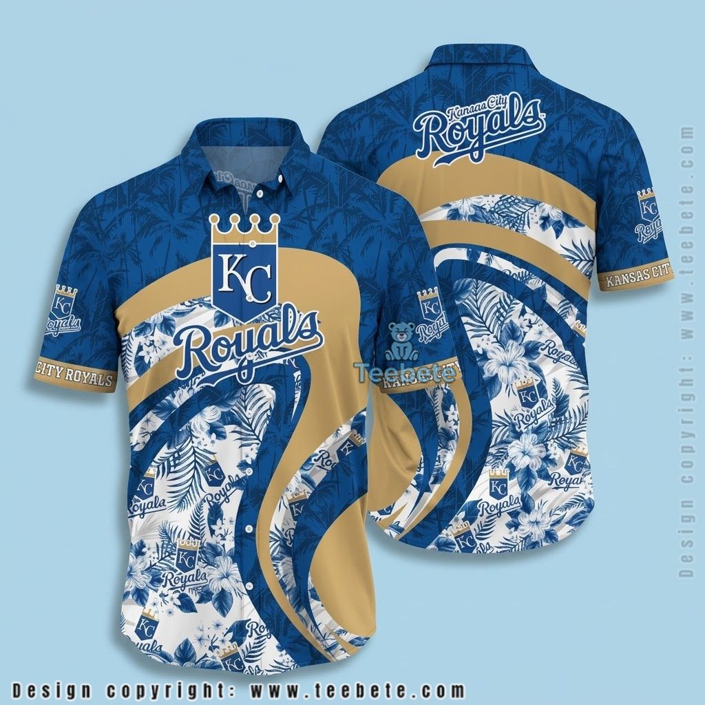 Kansas City Royals Hawaiian Shirt Gold Wave Floral Swirl