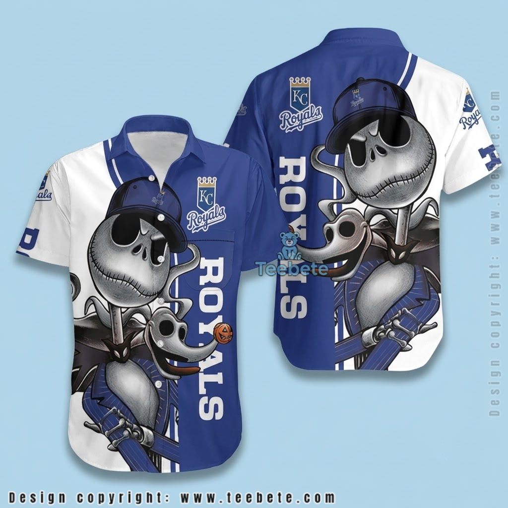 Kansas City Royals Hawaiian Shirt Skeleton King Mascot Print