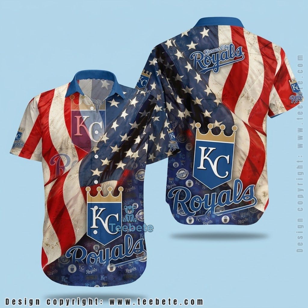 Kansas City Royals Hawaiian Shirt Waving American Flag Crest