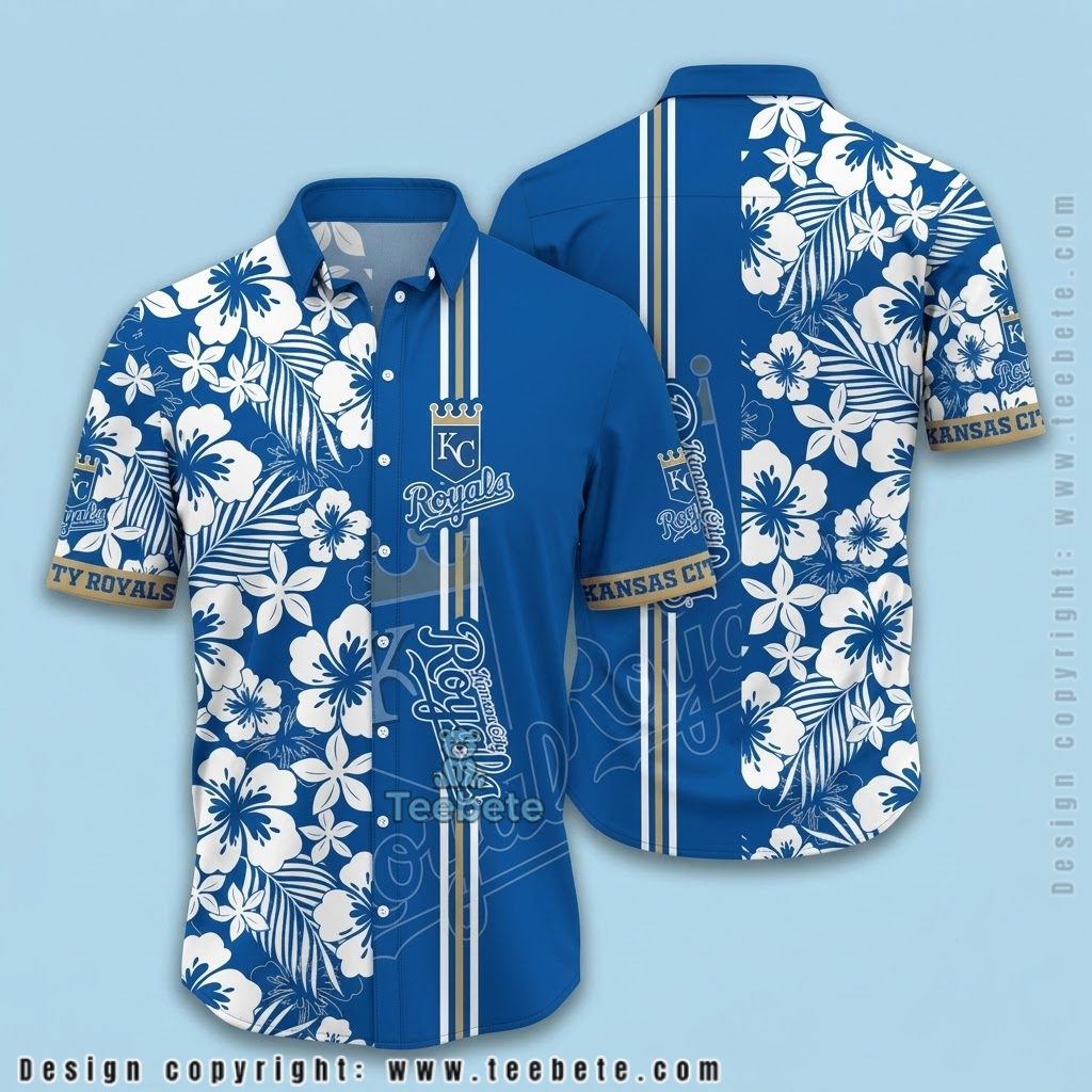 Kansas City Royals Hawaiian Shirt White Hibiscus Split Stripe