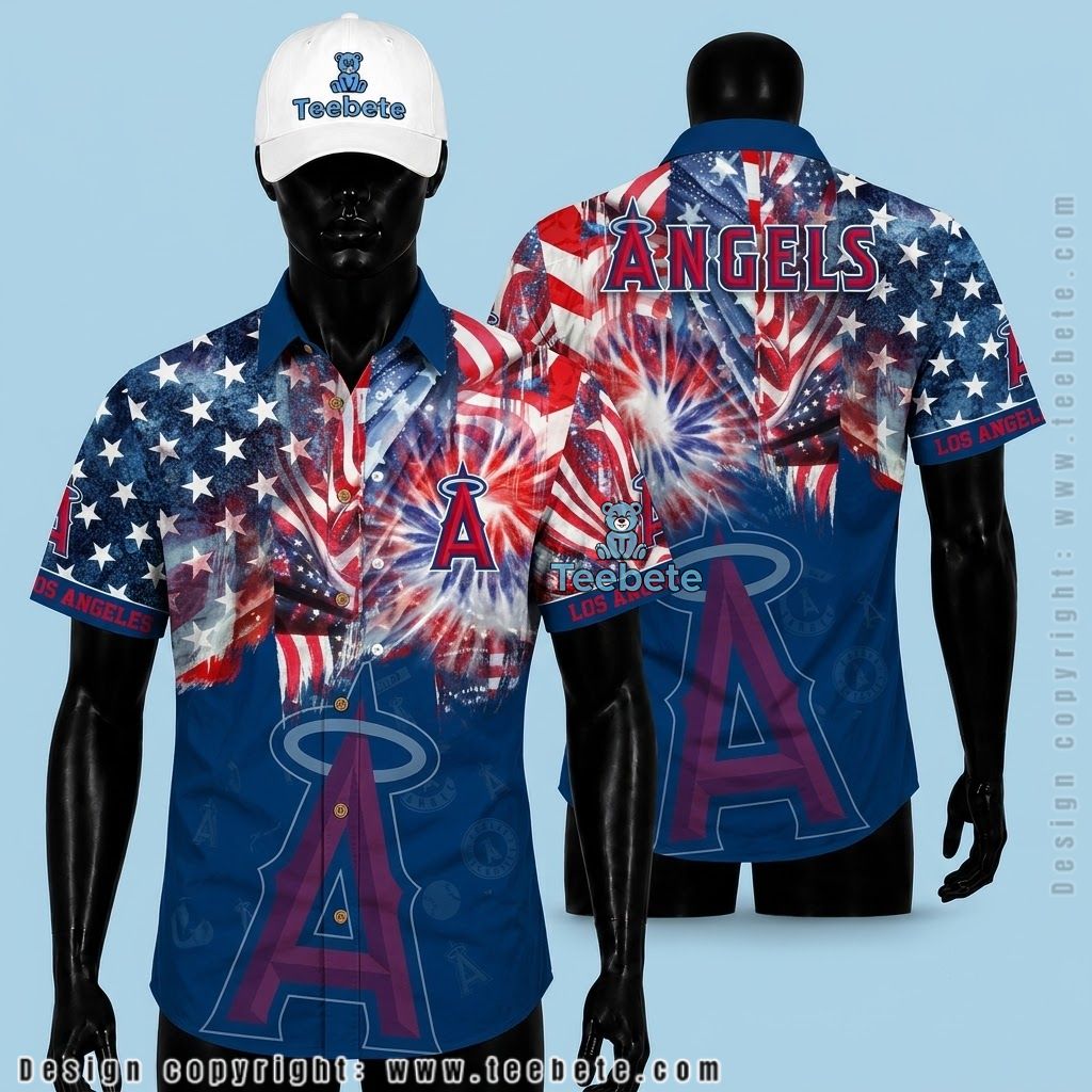 Los Angeles Angels Hawaiian Shirt American Flag Firework