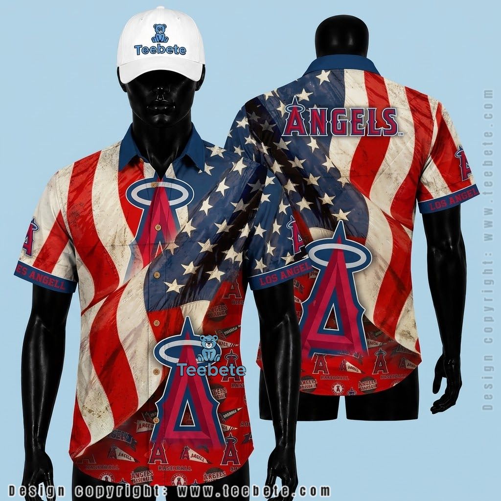 Los Angeles Angels Hawaiian Shirt American Flag Patriotic