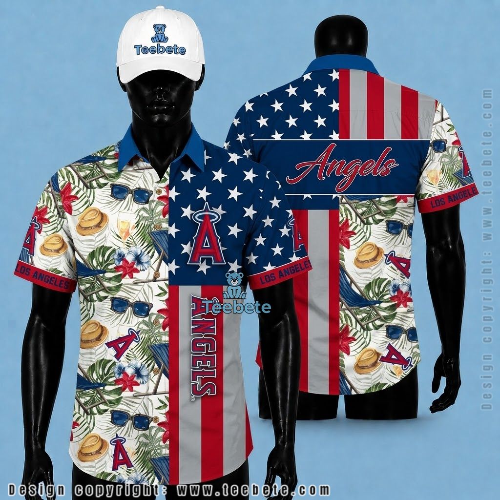 Los Angeles Angels Hawaiian Shirt Beach Chair Sunglasses Flag