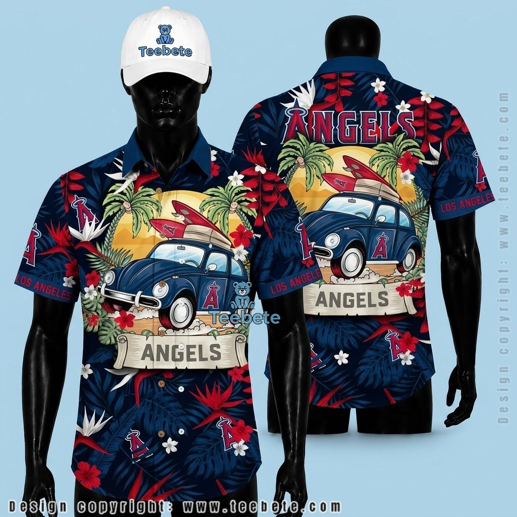 Los Angeles Angels Hawaiian Shirt Beetle Car Surfboard