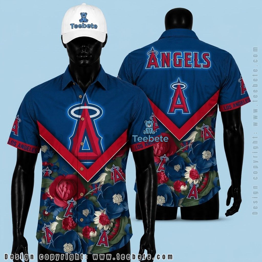 Los Angeles Angels Hawaiian Shirt Chevron Floral Blue