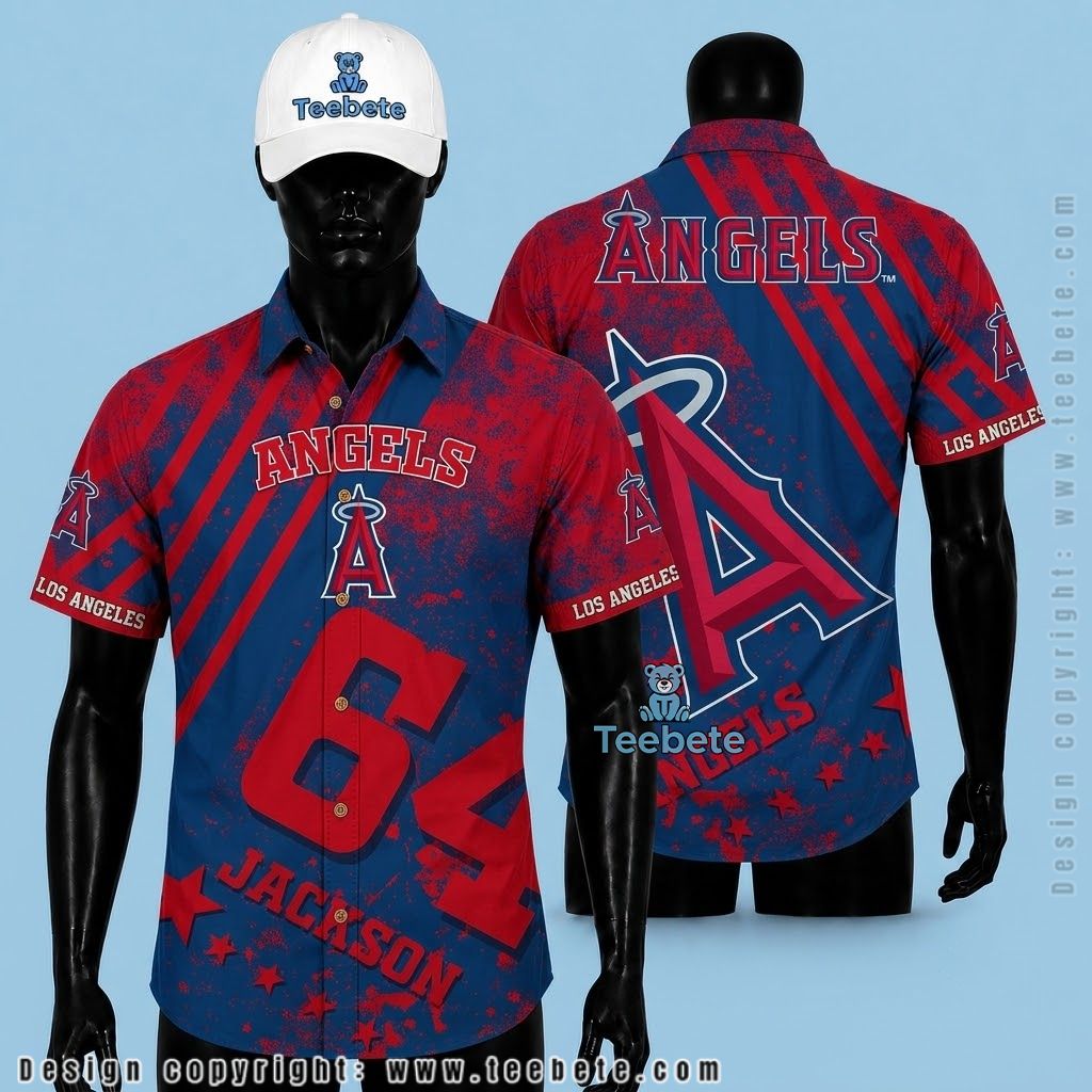 Los Angeles Angels Hawaiian Shirt Diagonal Stripe Custom Name