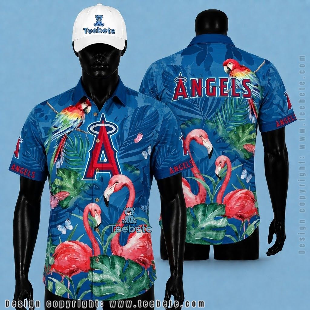 Los Angeles Angels Hawaiian Shirt Flamingo Parrot Blue