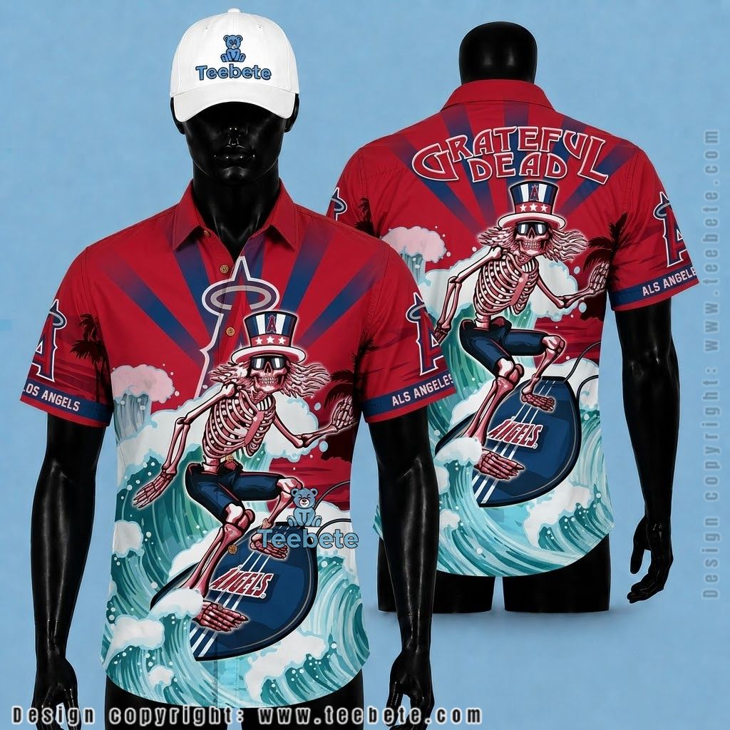 Los Angeles Angels Hawaiian Shirt Grateful Dead Skeleton Surf