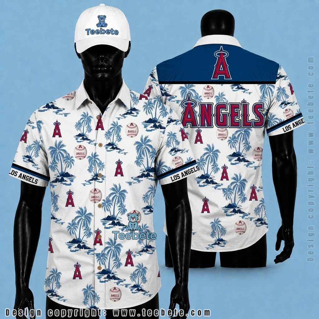 Los Angeles Angels Hawaiian Shirt Palm Island White