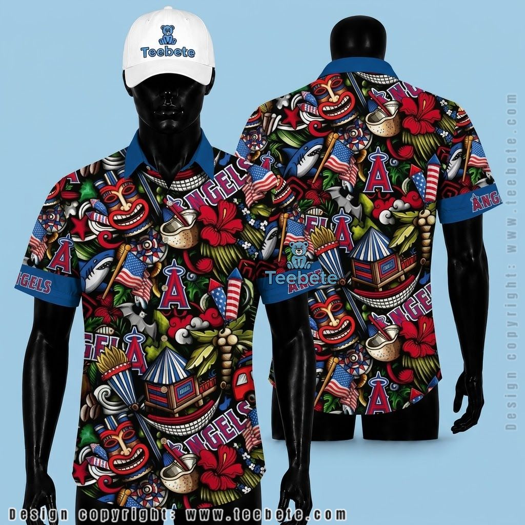 Los Angeles Angels Hawaiian Shirt Patriotic Tiki Firework