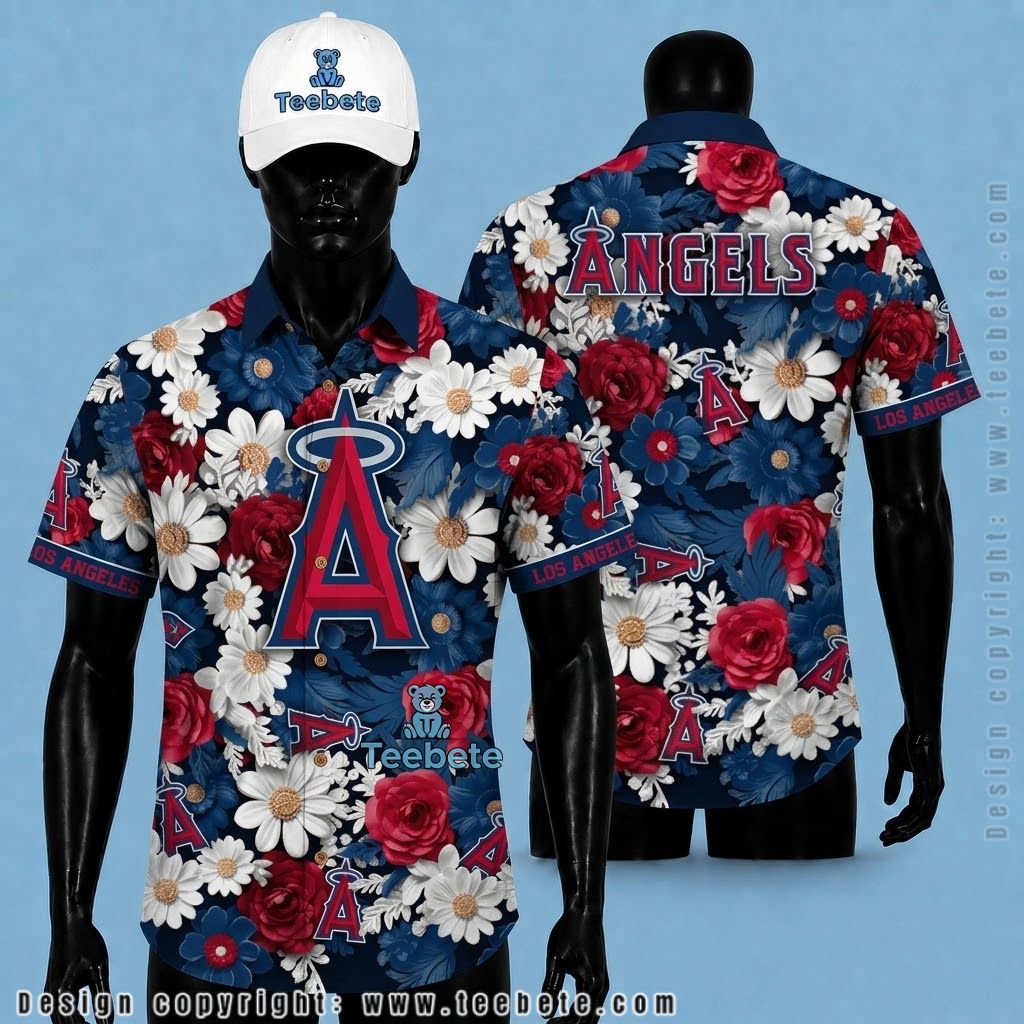 Los Angeles Angels Hawaiian Shirt Rose Daisy Bloom