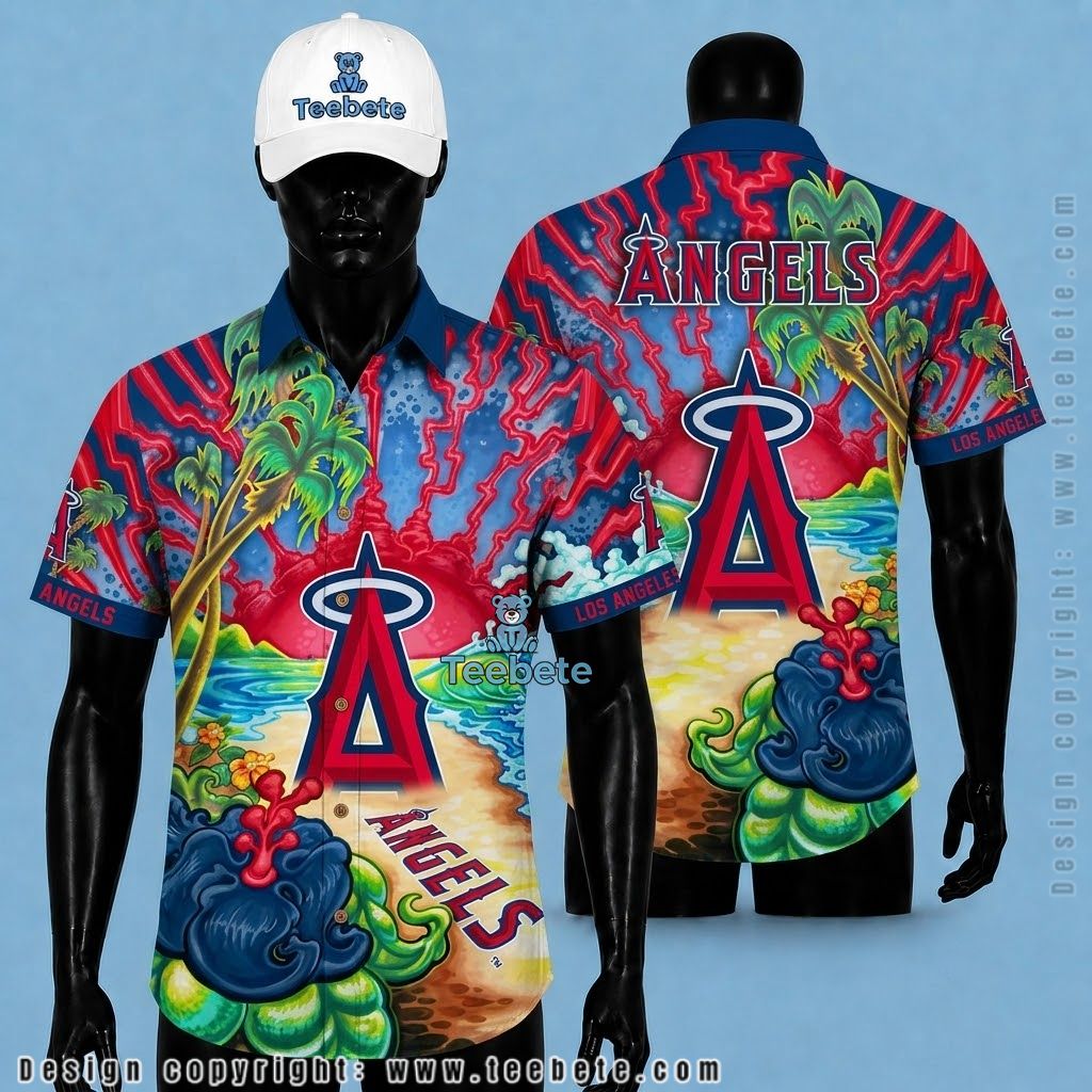 Los Angeles Angels Hawaiian Shirt Volcano Beach Turtle