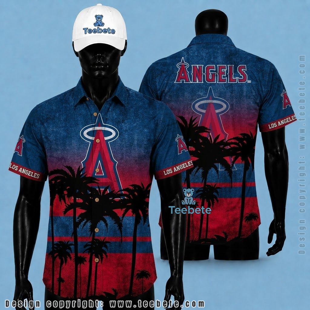 Los Angeles Angels Tropical Shirt Palm Silhouette Sunset