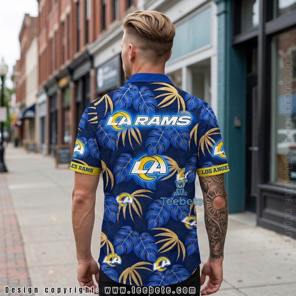 Los Angeles Rams Gold Monstera Hawaiian Shirt Version 2 Los Angeles Rams Gold Monstera Hawaiian Shirt Version 2