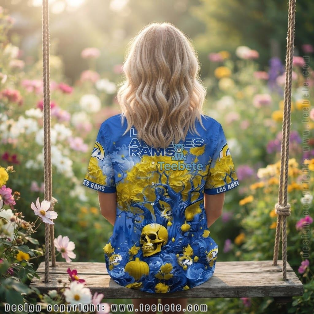 Los Angeles Rams Skull Pumpkin Hawaiian Shirt Version 2 Los Angeles Rams Skull Pumpkin Hawaiian Shirt Version 2