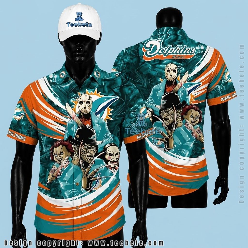 Miami Dolphins Aloha Shirt Horror Characters