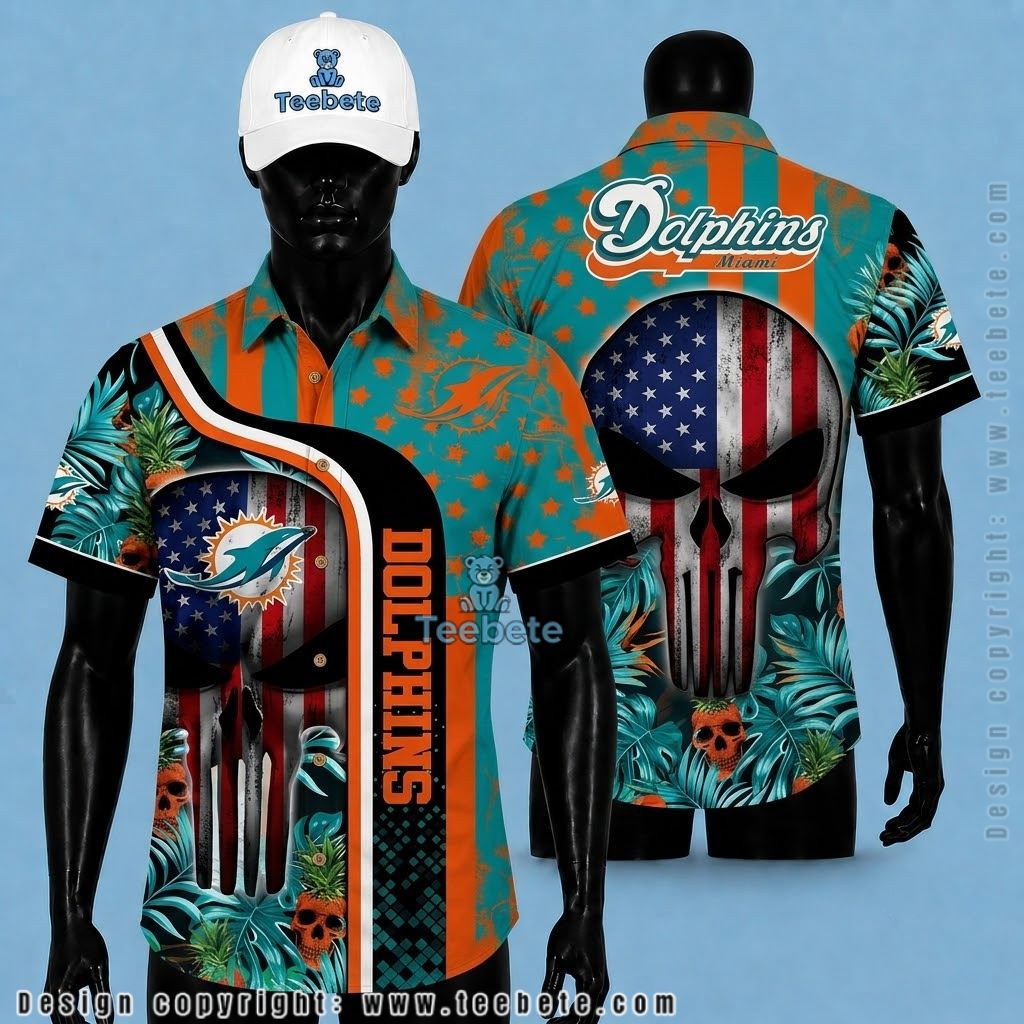 Miami Dolphins Aloha Shirt Skull Tropical