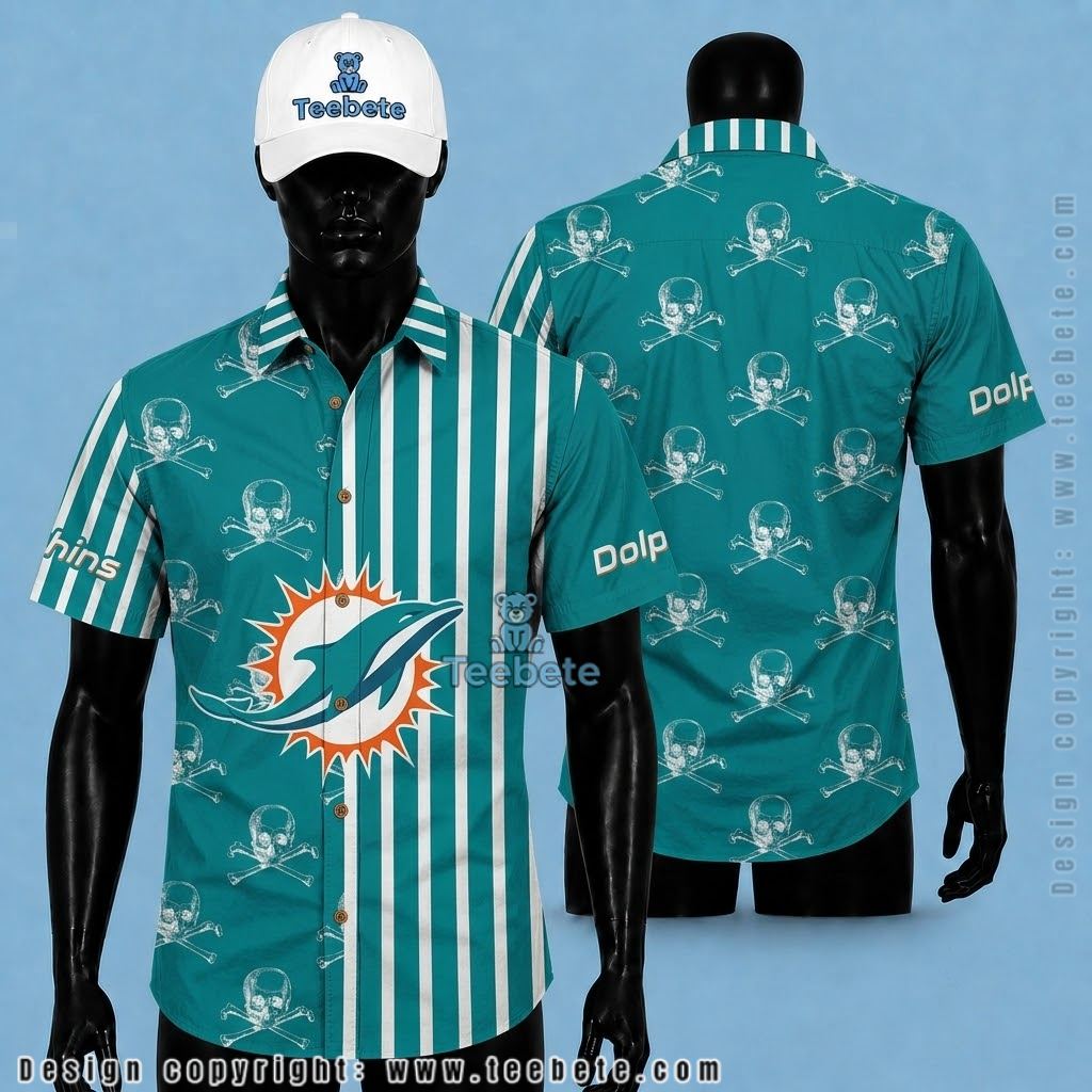Miami Dolphins Button Up Shirt Skull Crossbone