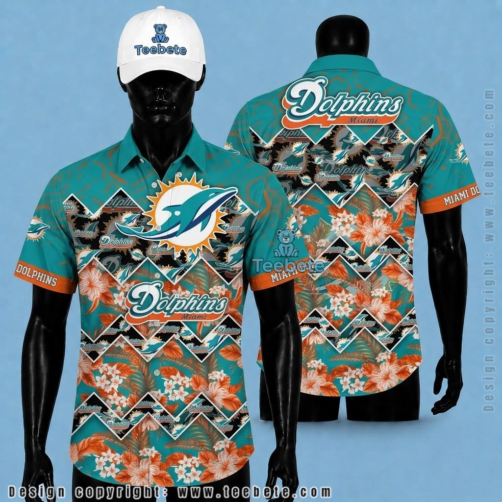 Miami Dolphins Hawaiian Shirt Chevron Floral