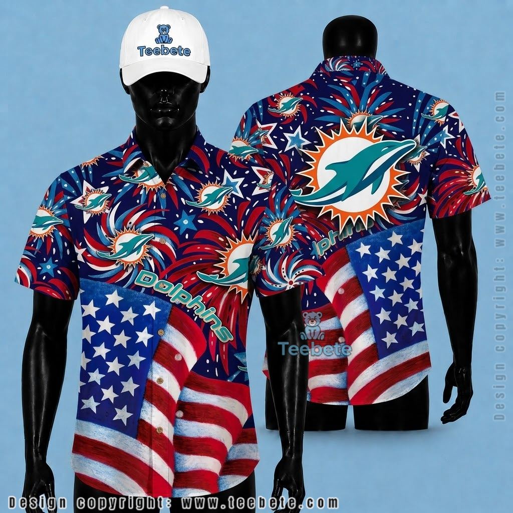 Miami Dolphins Hawaiian Shirt Fireworks Patriotic
