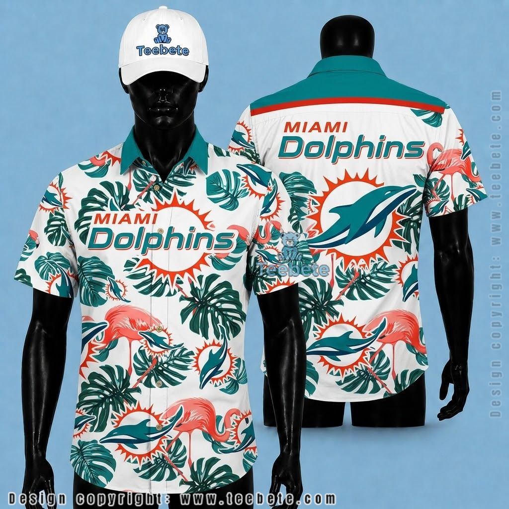 Miami Dolphins Hawaiian Shirt Flamingo Monstera