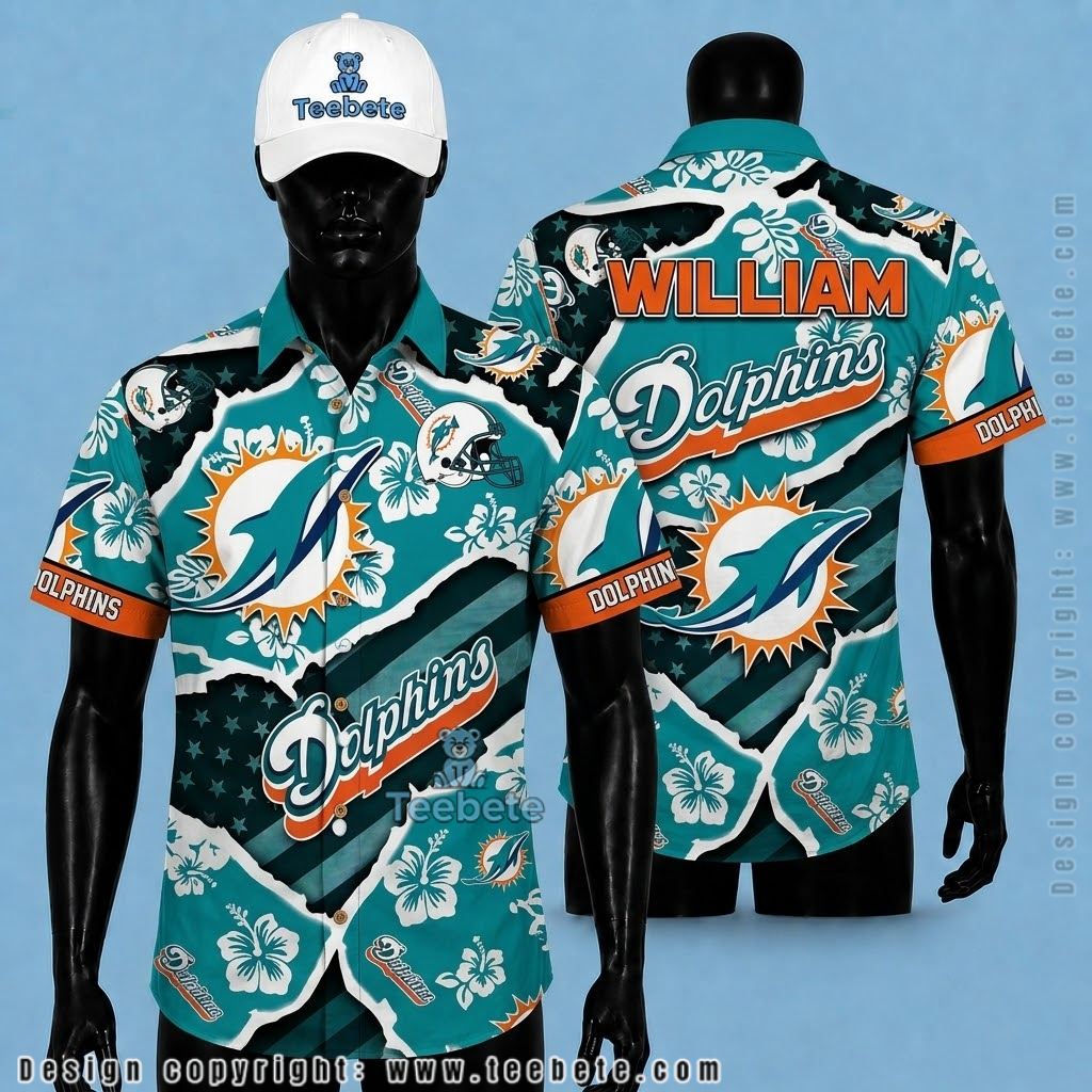 Miami Dolphins Hawaiian Shirt Hibiscus Floral