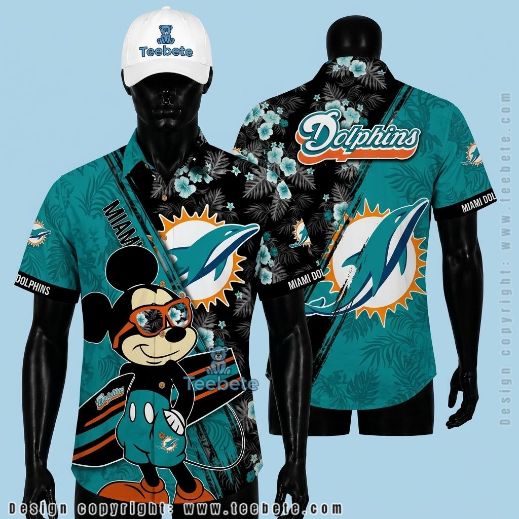 Miami Dolphins Hawaiian Shirt Mickey Surfing