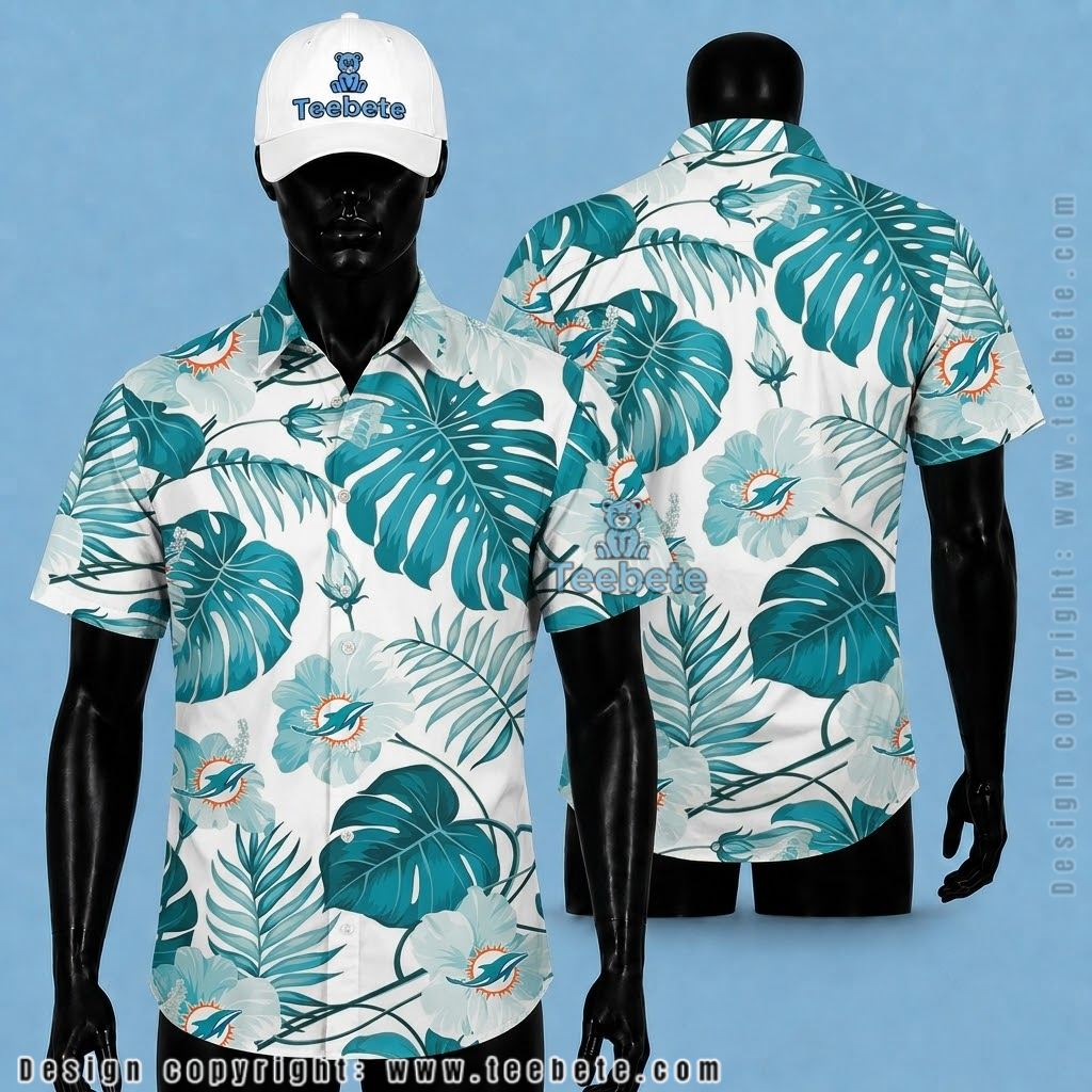 Miami Dolphins Hawaiian Shirt Monstera Leaf