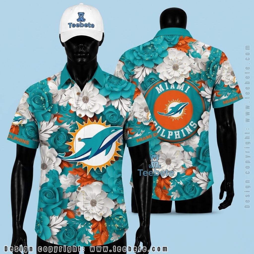 Miami Dolphins Hawaiian Shirt Rose Bloom
