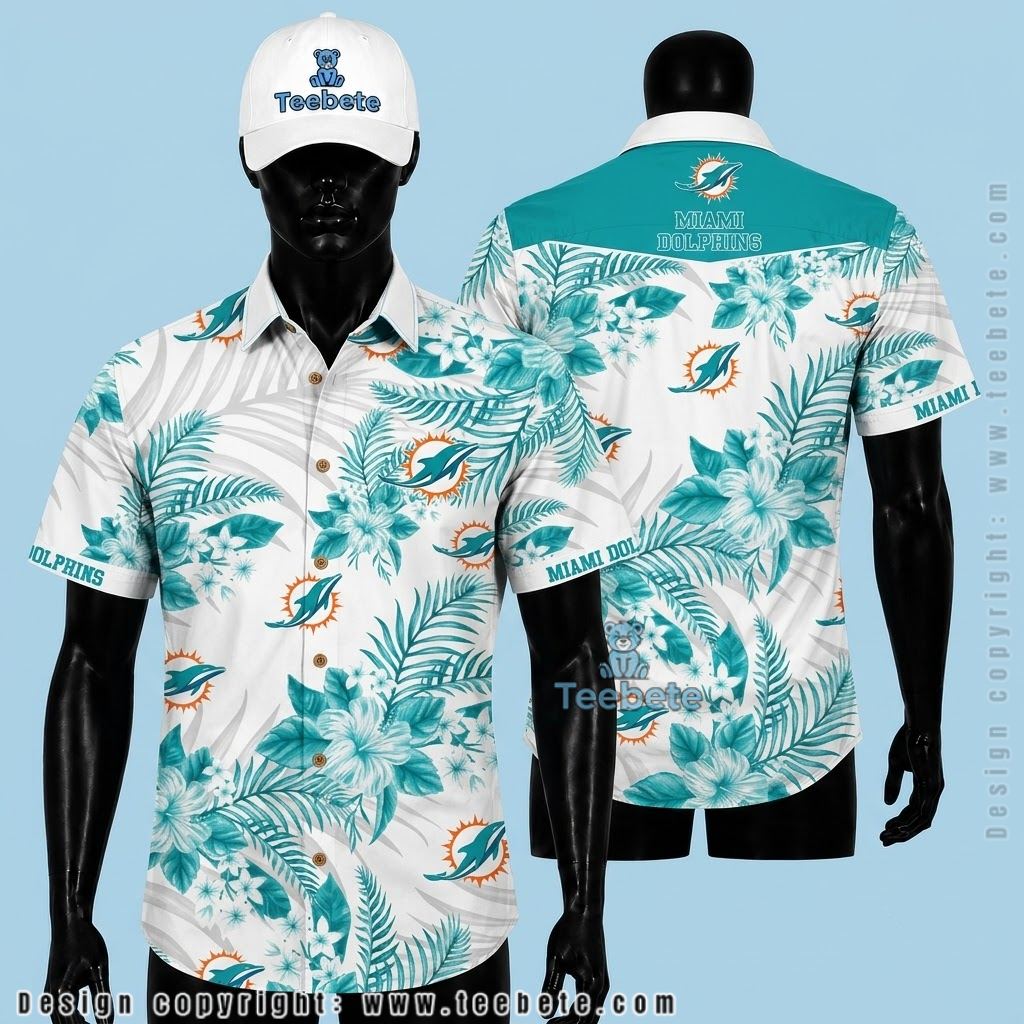 Miami Dolphins Hawaiian Shirt Teal Blossom
