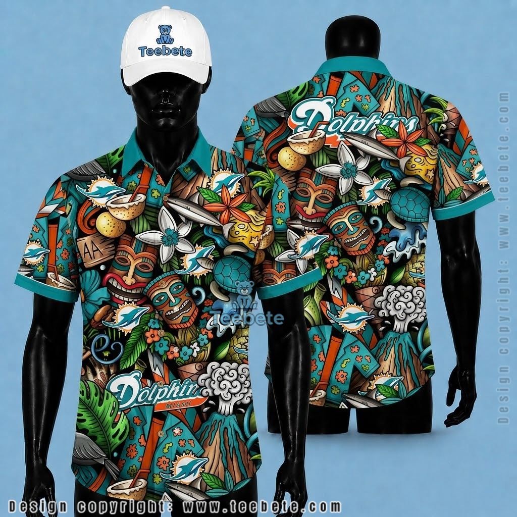 Miami Dolphins Hawaiian Shirt Tiki Doodle