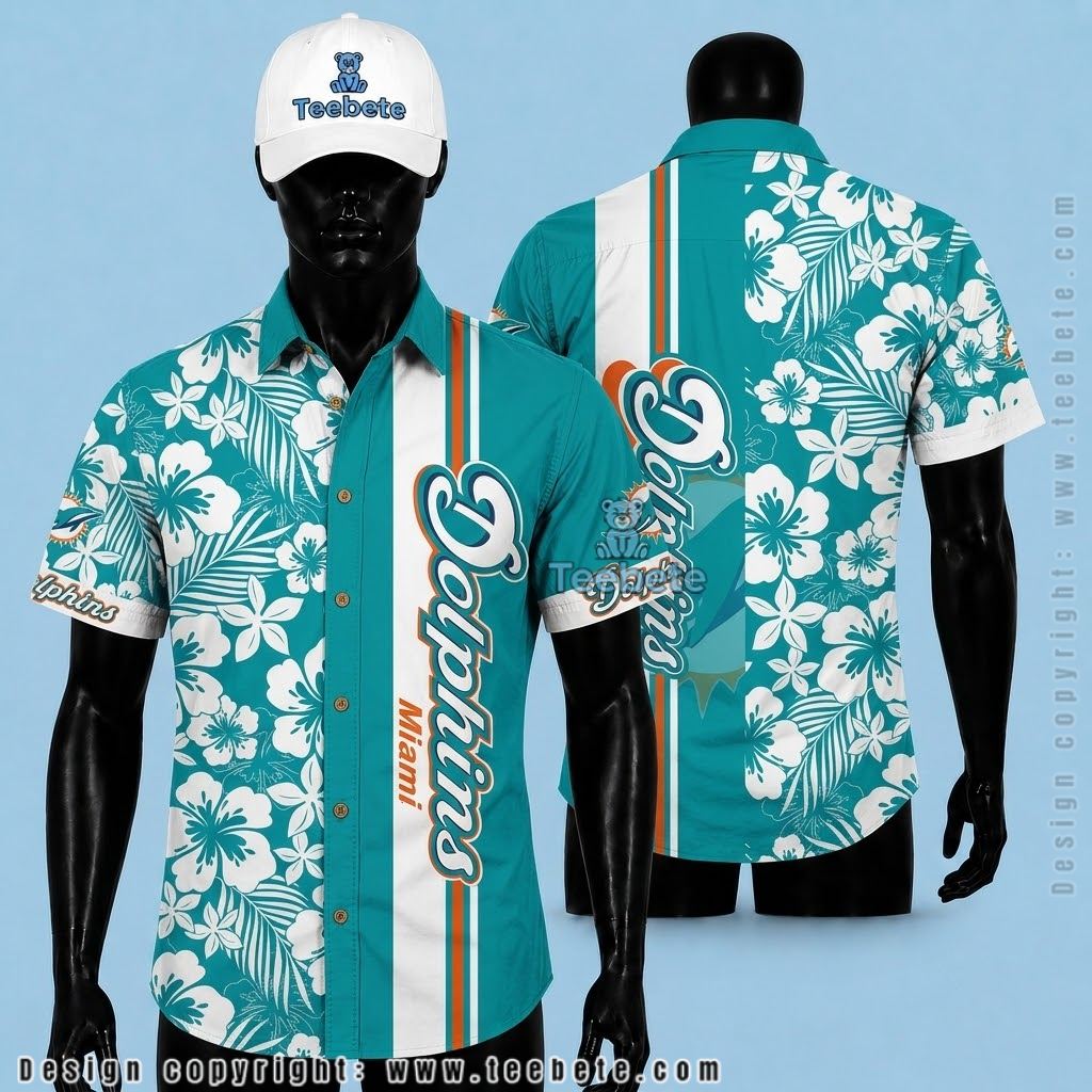 Miami Dolphins Hawaiian Shirt White Hibiscus