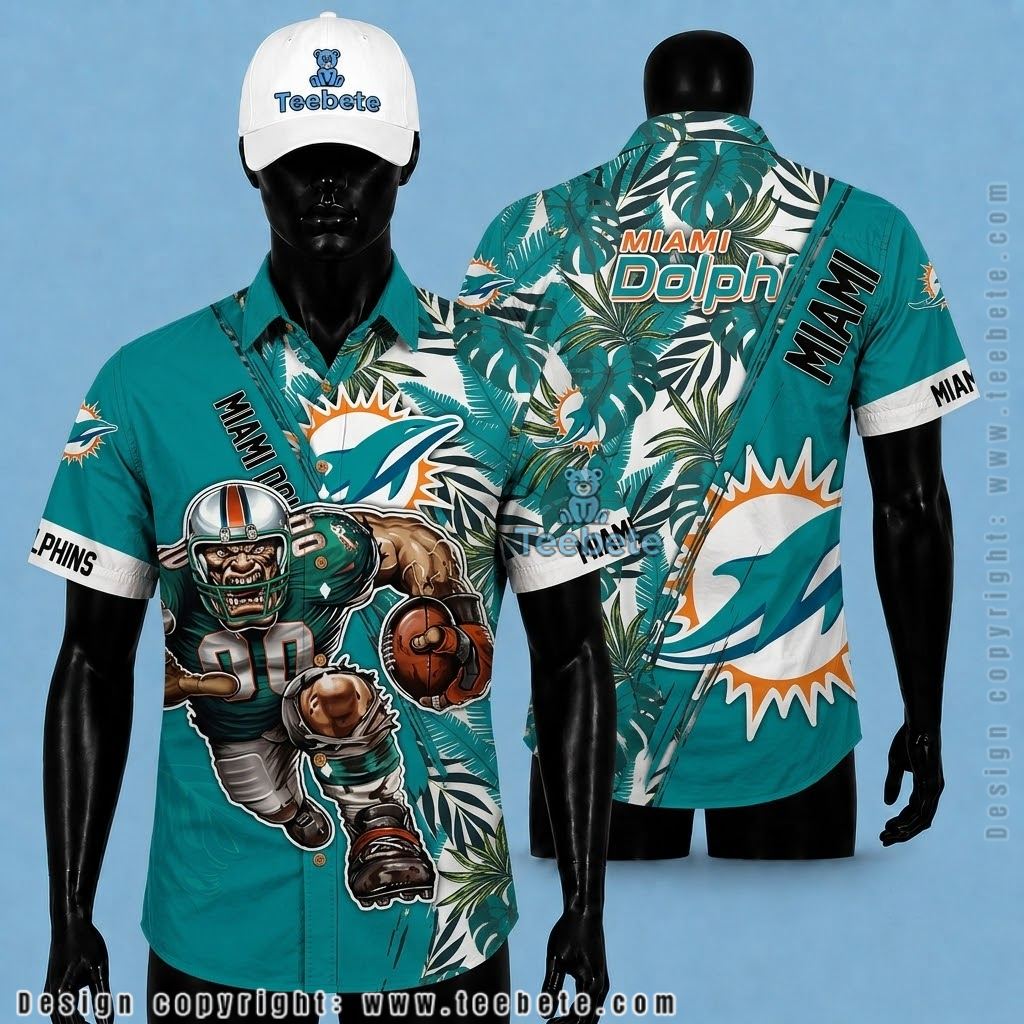 Miami Dolphins Tropical Shirt Mascot Rushing