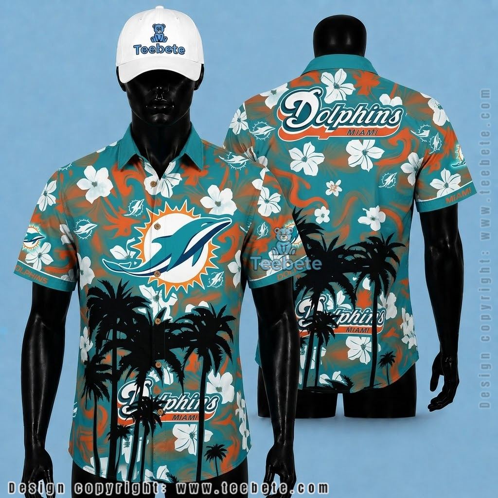 Miami Dolphins Tropical Shirt Silhouette Floral
