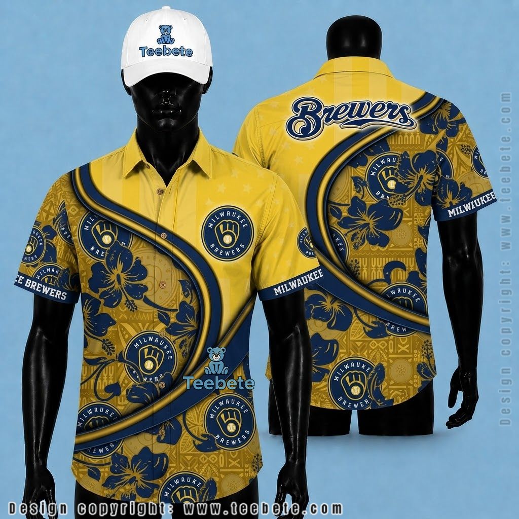Milwaukee Brewers Aloha Shirt Hibiscus Curve