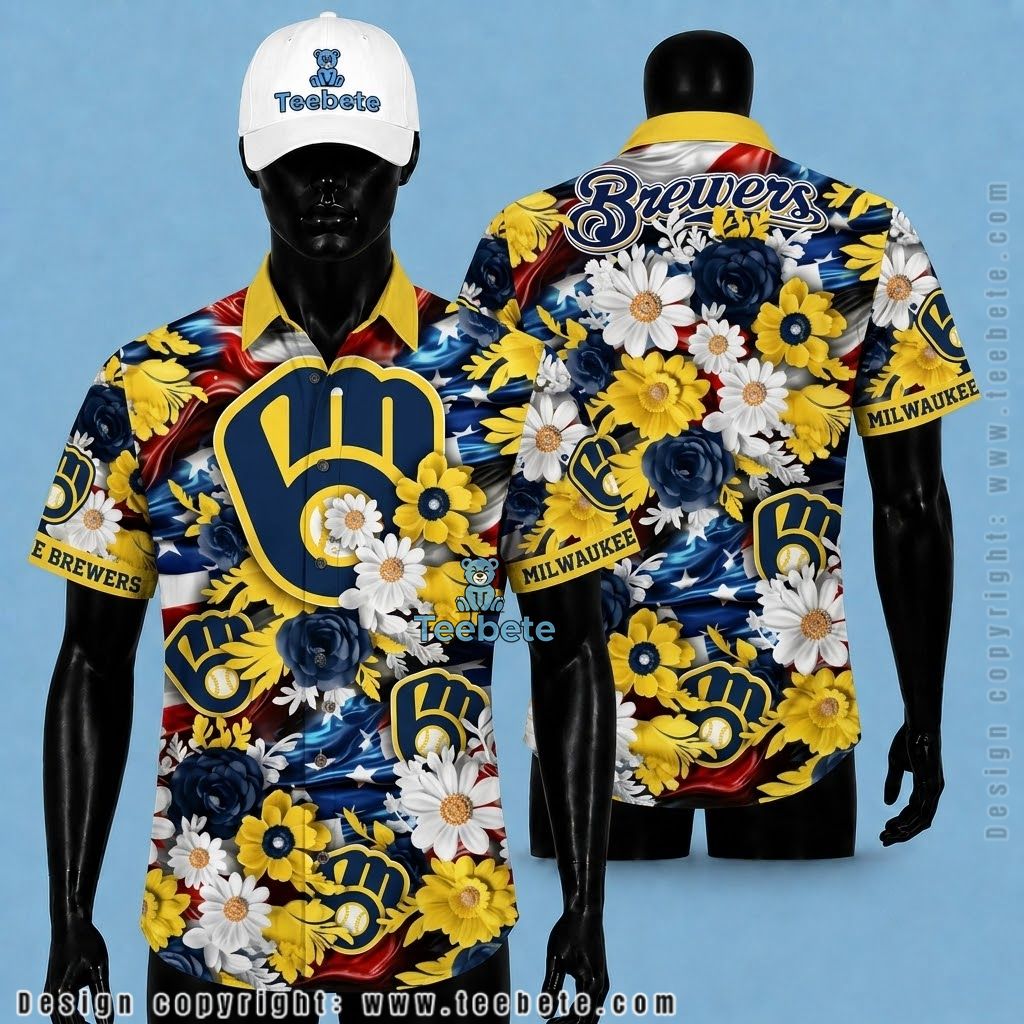 Milwaukee Brewers Aloha Shirt Patriotic Daisy