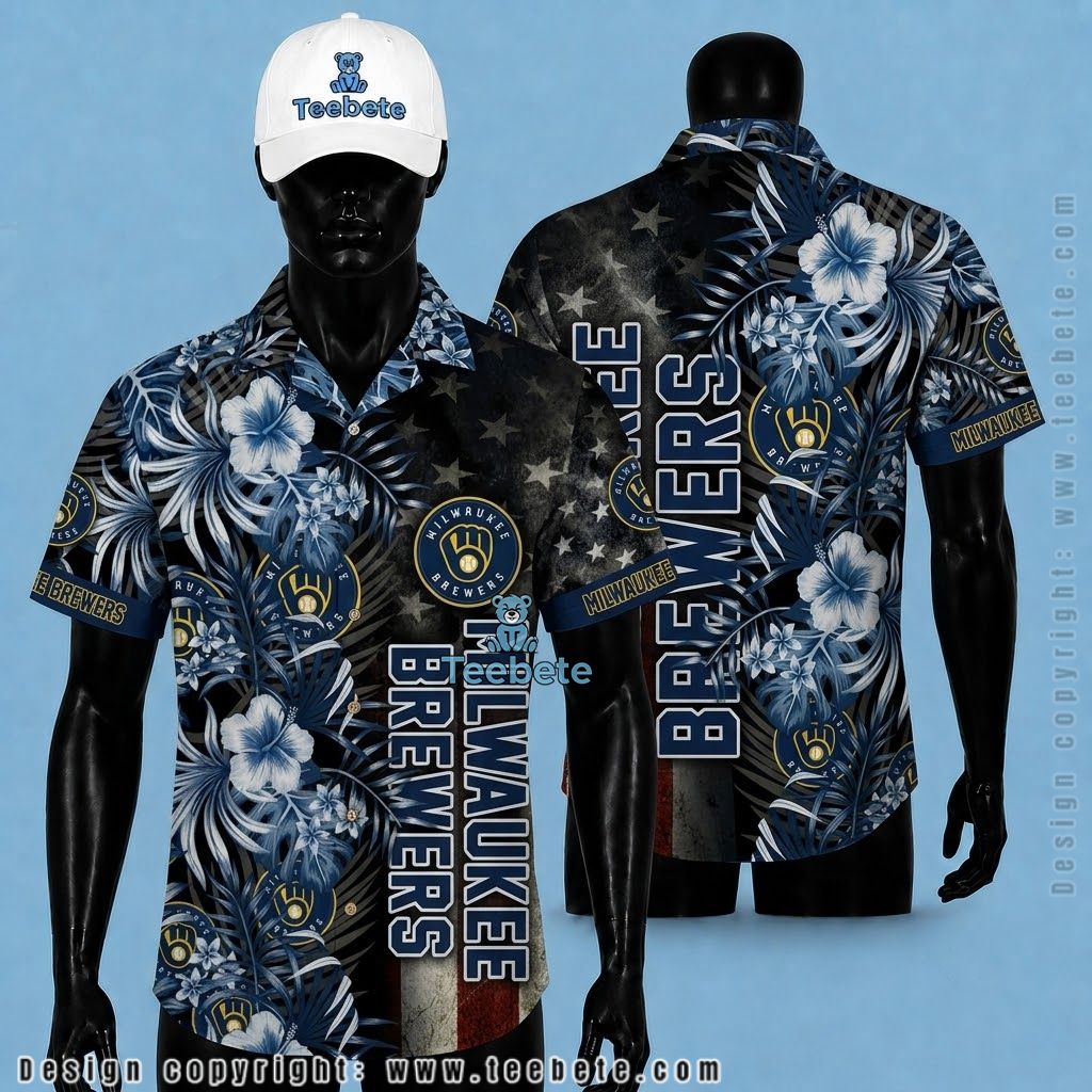 Milwaukee Brewers Aloha Shirt Patriotic Daisy