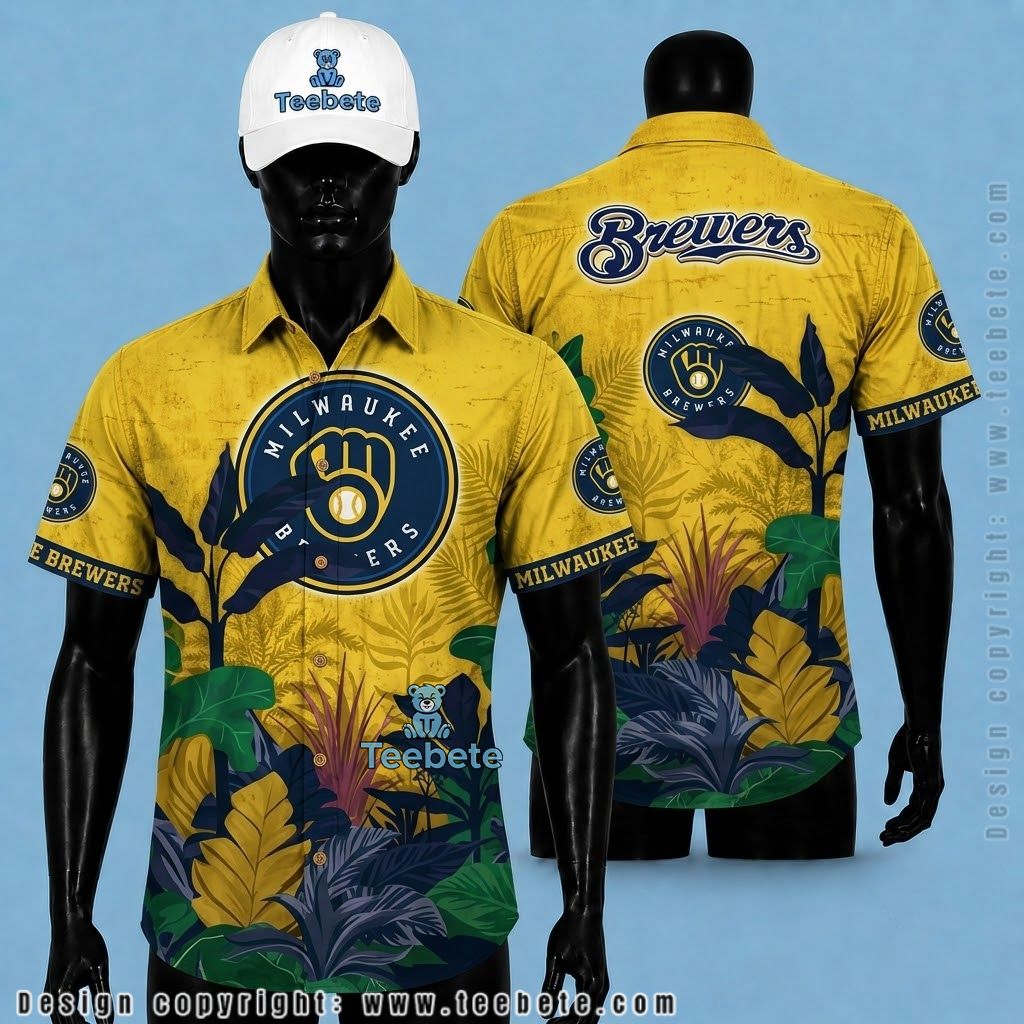 Milwaukee Brewers Hawaiian Shirt Jungle Leaves