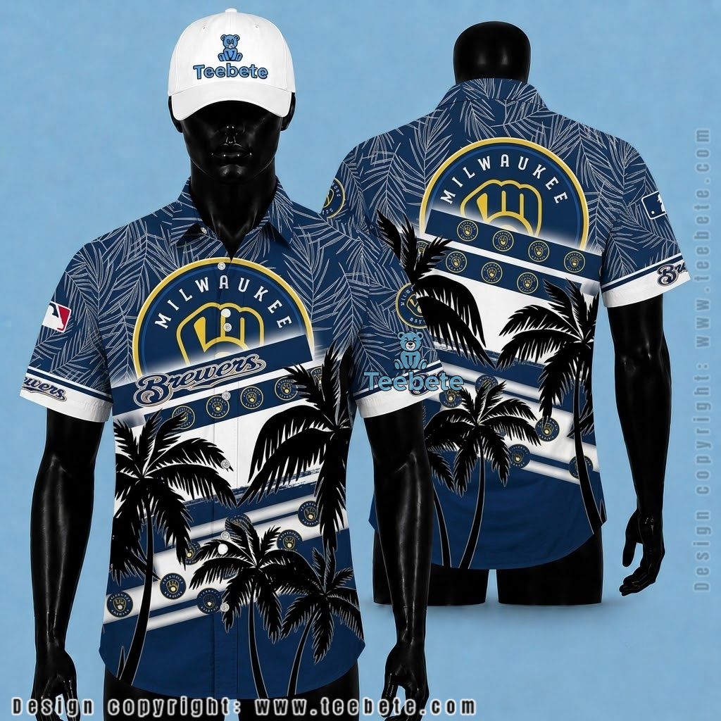 Milwaukee Brewers Hawaiian Shirt Palm Stripe