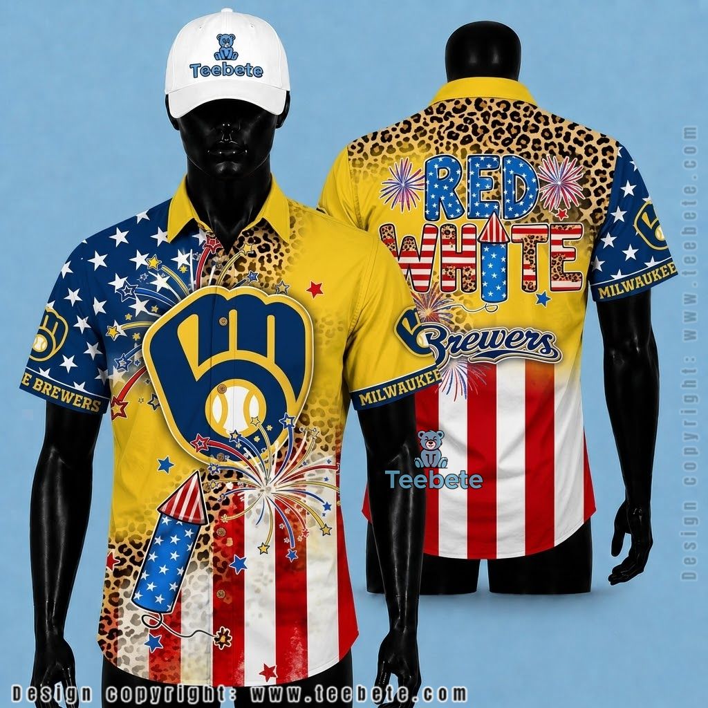 Milwaukee Brewers Hawaiian Shirt Patriotic Leopard