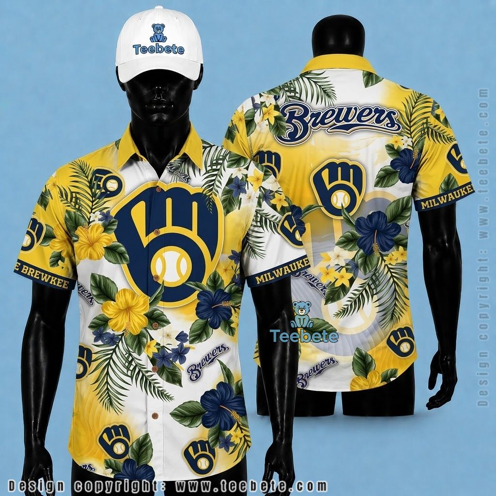 Milwaukee Brewers Tropical Shirt Yellow Hibiscus
