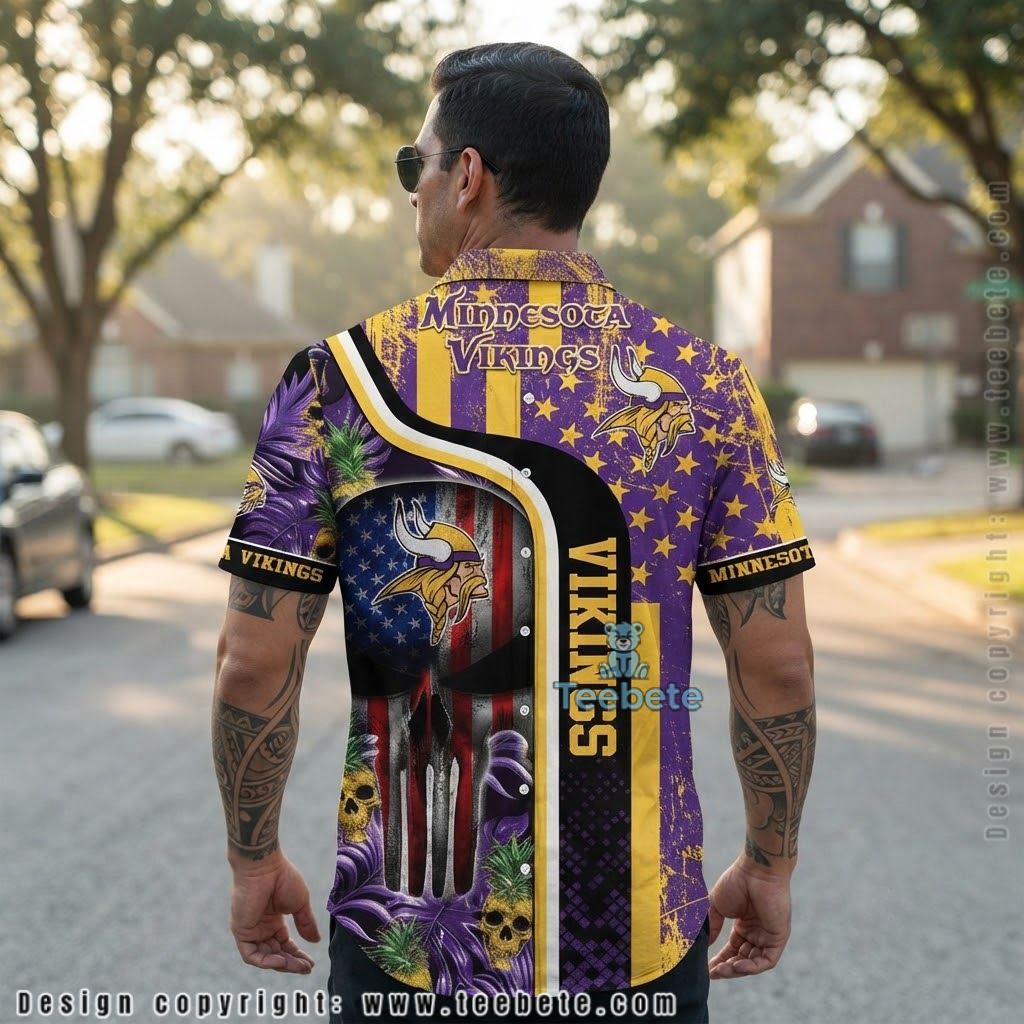 Minnesota Vikings American Flag Tropical Shirt Version 2 Minnesota Vikings American Flag Tropical Shirt Version 2