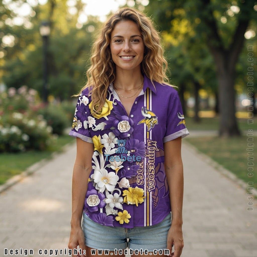 Minnesota Vikings Bloom Bouquet Hawaiian Shirt
