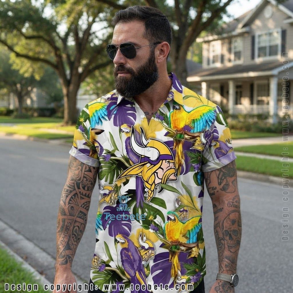 Minnesota Vikings Flamingo Parrot Hawaiian Shirt Minnesota Vikings Flamingo Parrot Hawaiian Shirt