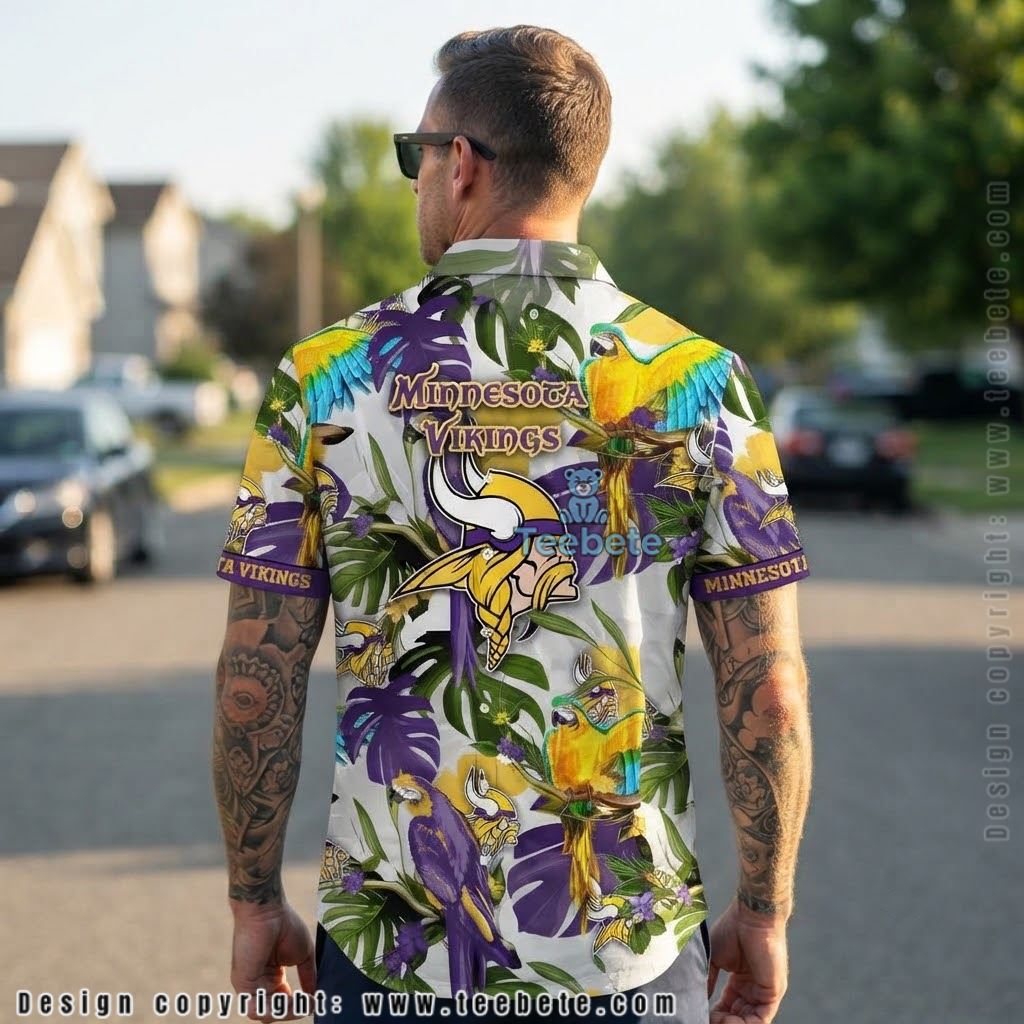 Minnesota Vikings Colorful Parrot Aloha Shirt Version 2 Minnesota Vikings Colorful Parrot Aloha Shirt Version 2
