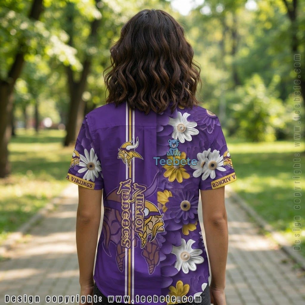 Minnesota Vikings Daisy Stripe Hawaiian Shirt Version 2 Minnesota Vikings Daisy Stripe Hawaiian Shirt Version 2